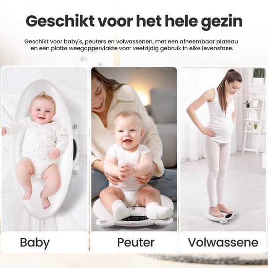 Pèse-bébé - avec plateforme de pesée - Balance numérique - avec fonction tare et application - 50g à 200KG - Blanc - par Faas