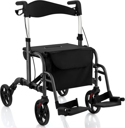 Déambulateur pliable Coast - Multifonctionnel - Hauteur réglable - Avec support pour sac et bâton - Noir