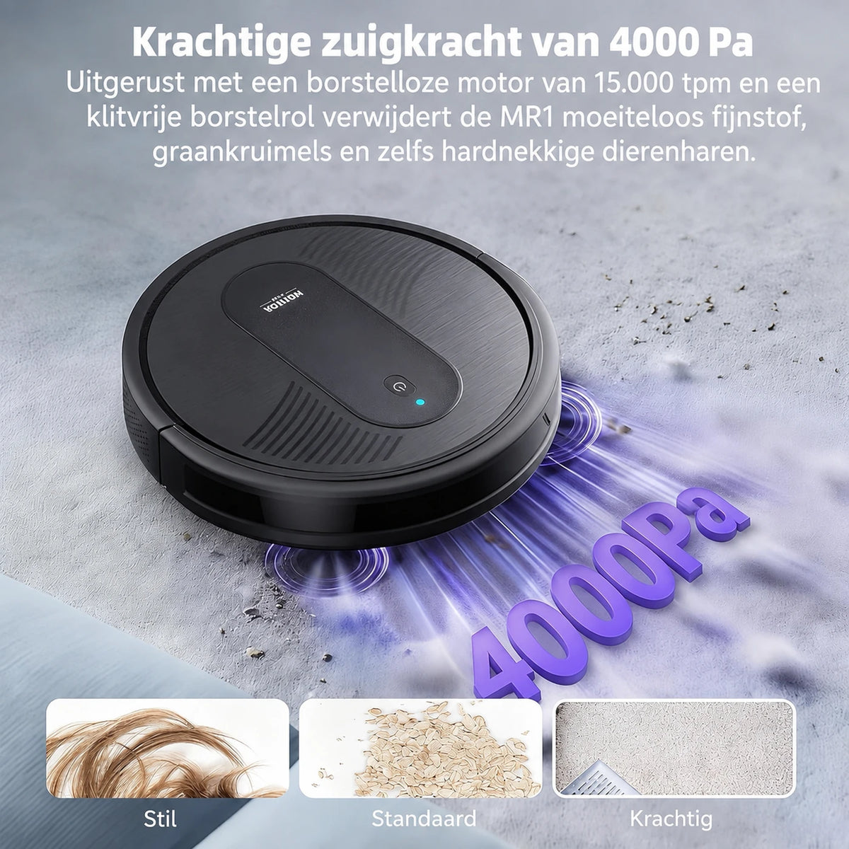monsga « Robot aspirateur MONSGA MR1, aspirateur robot à puissante aspiration de 3 000 Pa, ultra-fin de 3,2 pouces, 140 min d'autonomie, robot aspirateur pour sols durs/moquettes à poils courts/poils d'animaux, commande par télécommande/application/voix,