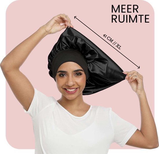 Bonnet Beyeza Luxe XL - Bonnet de nuit en satin - Soins capillaires - Filets à cheveux - Élastique - Satin - Lot de 2