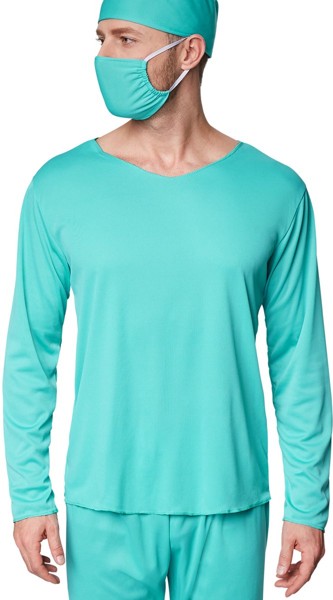 Dressforfun - Costume de chirurgien pour homme - Costume de médecin complet avec pantalon, haut, masque buccal et coiffe pour le carnaval, Halloween et les fêtes - Taille M