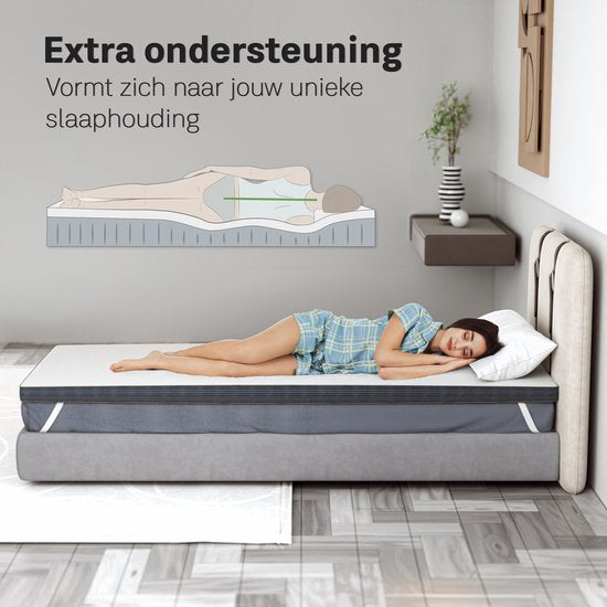 CozySense® Topper 90x200 - Surmatelas - Matelas de terrasse - Mousse à mémoire de forme avec gel réfrigérant - CertiPUR® - Fermeté douce - 8 CM - Housse lavable