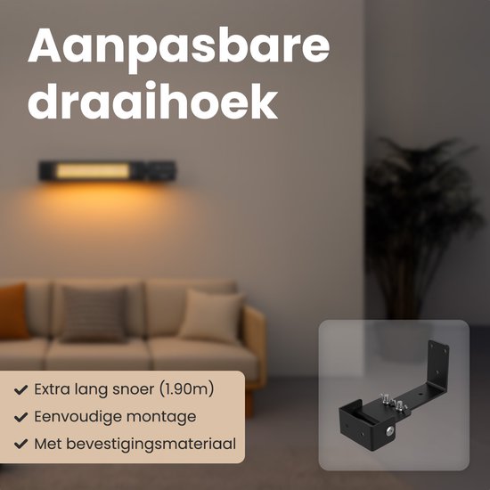 Auronic Terrace Heater - Chauffage infrarouge - Ecran tactile - 10m2 - Electrique - 2000W - Télécommande - 9 niveaux - Noir