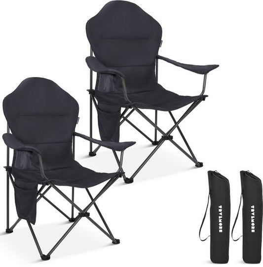 TRVLMORE Chaises de camping XXL - pliables - 2-Pack - Capacité de charge 160KG - Sac de transport inclus - Chaise pliante - Chaise de pêche - Chaise de camping - Chaise pliante - Gris