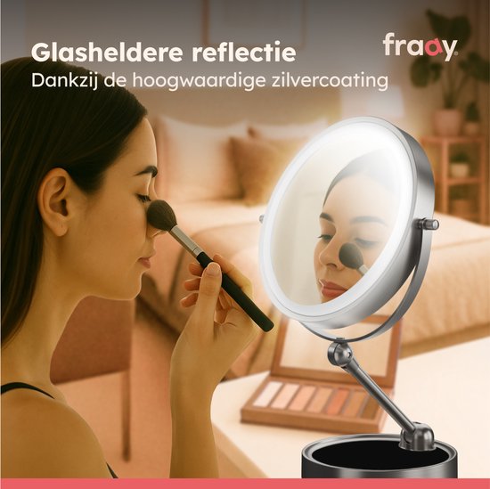 Fraay® Miroir de maquillage avec éclairage LED - grossissement 10x - Miroir grossissant avec lumière - rechargeable - Miroir de rasage - Miroir de salle de bain - Nickel