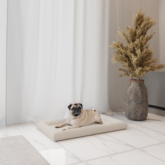 Panier orthopédique pour chien CozySense® - 75 x 45 cm - Taille M - Tissu bouclé - Lit imperméable pour chien avec housse lavable - Convient comme coussin de banc - Blanc