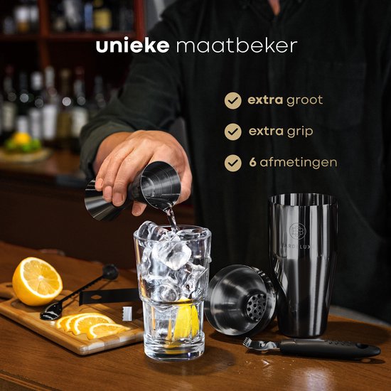BarDeluxe® Cocktail Set - 12-Piece - Cocktail Shaker 750 ml - Stainless Steel - Includes Luxury Gift Box - Storage Bag & Recipe Book - Black