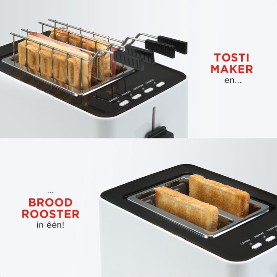 Bourgini Toasti Toaster - Grille-pain avec pinces Toasti - Blanc - Fente extra-large pour 2 sandwichs grillés - Réglage du brunissement et fonction de décongélation