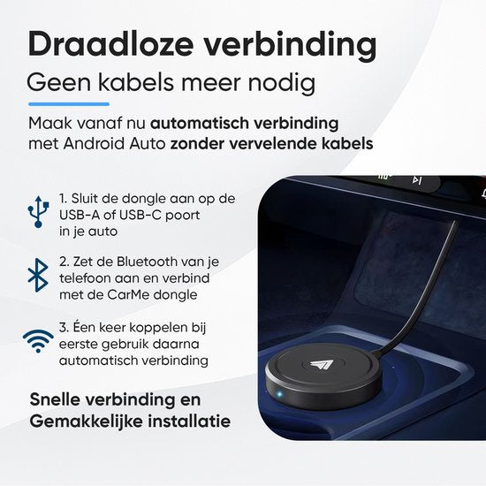 CarMe Luxe Android Auto Dongle - Voiture Android sans fil - USB-A & USB-C - Noir