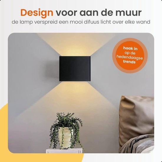 Goliving Wall Lamp Rechargeable - Lampe murale d'intérieur - Sans fil - Avec détecteur de mouvement - USB-C - 4400 mAh - Lumière blanc chaud - 10 x 10 x 10 cm - Noir