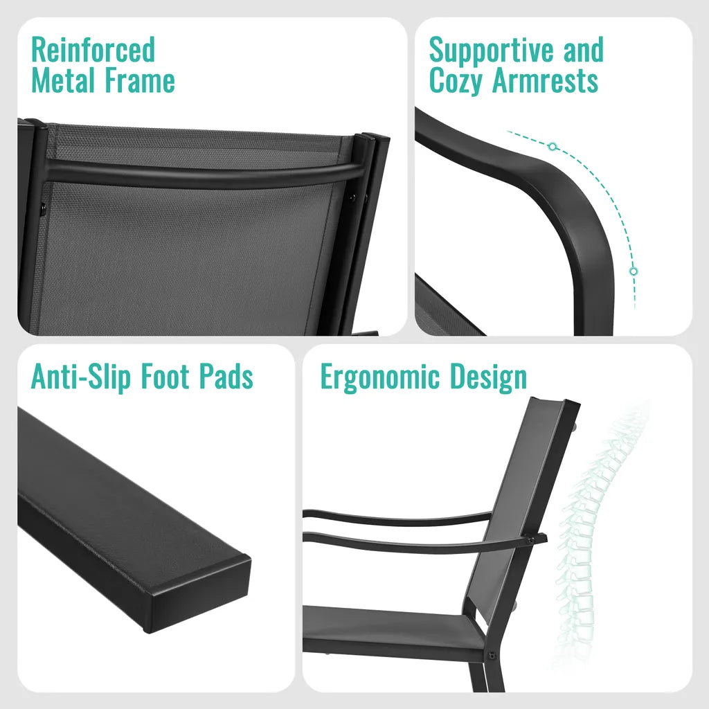 Yaheetech - Lot de 2 chaises de jardin empilables 56,5 x 67 x 86,5 cm - Gris - Chaises de salle à manger résistantes aux intempéries, supportant jusqu'à 136 kg