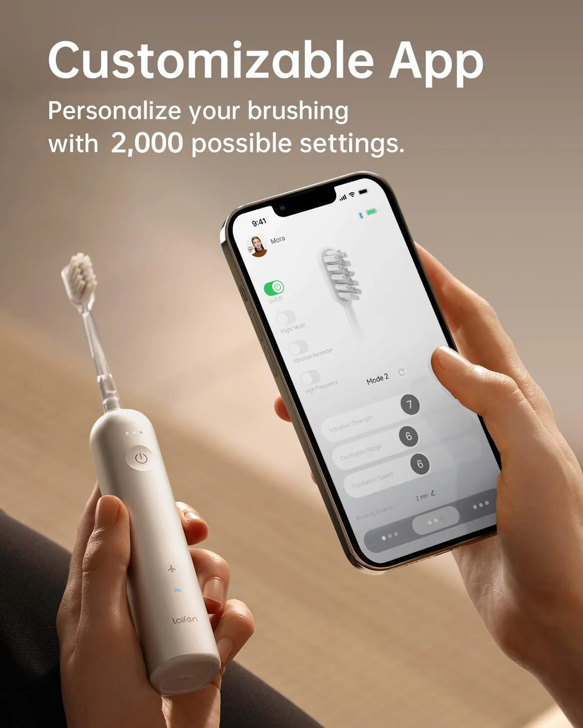 Brosse à dents électrique Laifen Wave - Oscillante et sonique tout en un - 3 embouts - Étanche IPX7 - Aluminium blanc