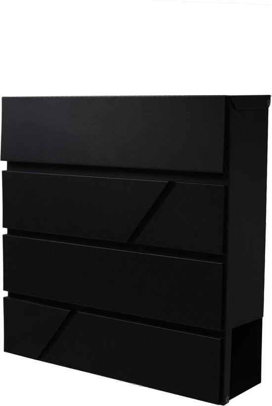 BRASQ Letterbox Hanging Black Deluxe - Boîte aux lettres murale avec serrure et compartiment à journaux - avec matériel de montage et 2 clés - Boîte aux lettres - boîte postale - boîte à lettres - acier inoxydable