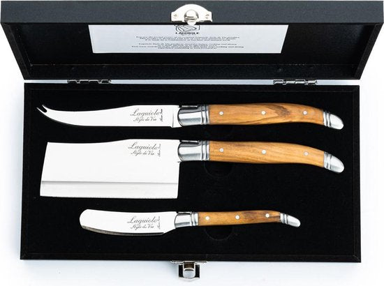 Laguiole Style de Vie Set de couteaux à fromage Luxury Line - 3 pièces - Bois d'olivier