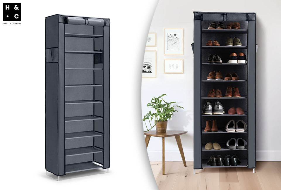 Home&Comfort Support à chaussures gris avec housse de protection - 58x28x160 cm