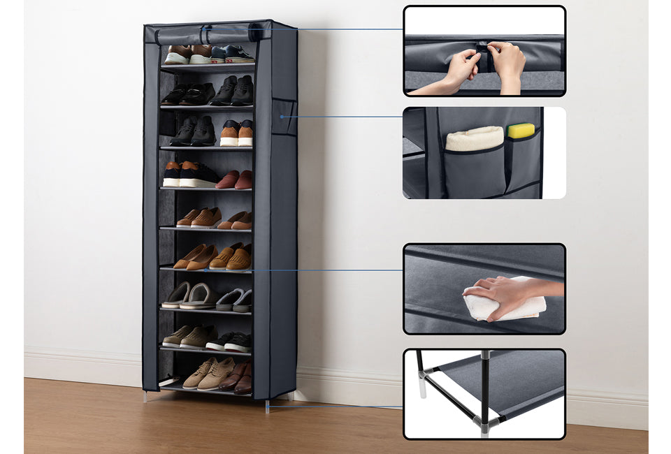 Home&Comfort Support à chaussures gris avec housse de protection - 58x28x160 cm