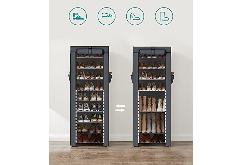 Home&Comfort Support à chaussures gris avec housse de protection - 58x28x160 cm