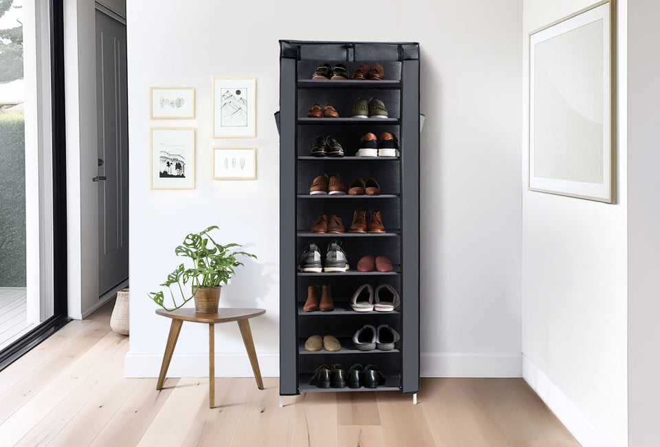 Home&Comfort Support à chaussures gris avec housse de protection - 58x28x160 cm