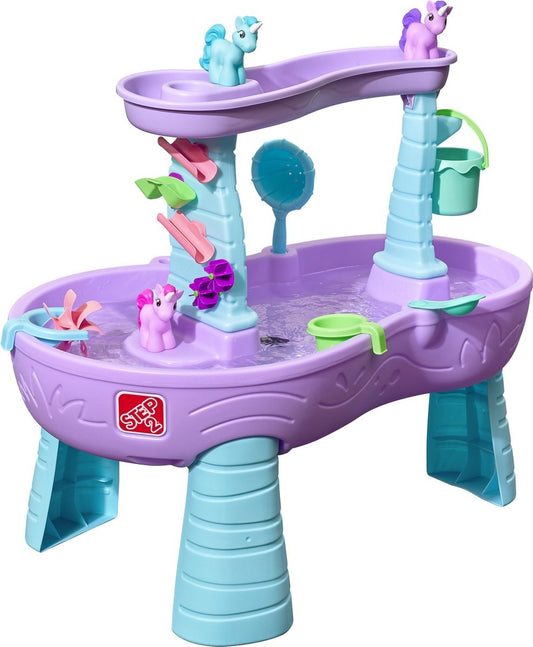 Step2 Rain Shower Splash Unicorns Water Table - Licorne avec 13 pièces d'accessoires - Jouet d'eau pour enfant - Table d'activité avec eau pour jardin/extérieur