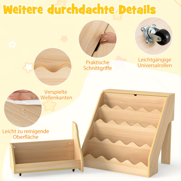 Bibliothèque pour enfants Coast avec bac de rangement sur roulettes – 63 x 49 x 61,5 cm – Naturel