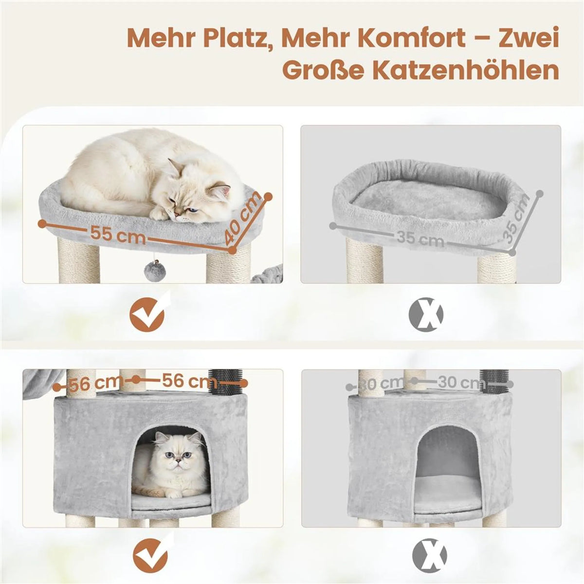 Arbre à chat Yaheetech, 160 cm de haut - tiges en sisal de ⌀11 cm, plateformes et niches pour chats - gris clair et beige