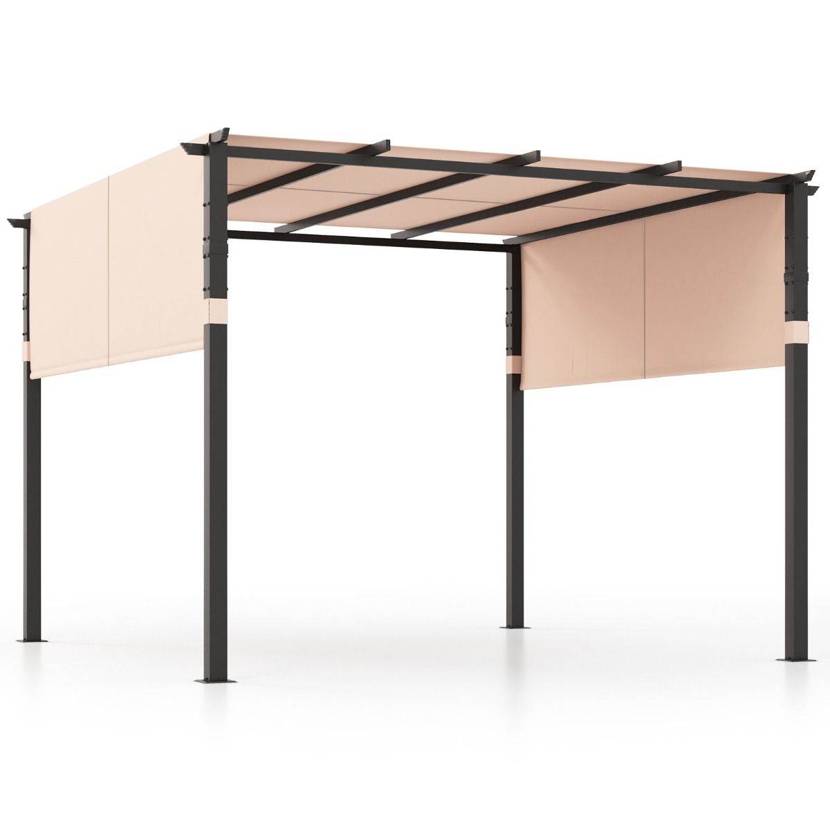 Coast - Pavillon pour barbecue / Pergola - Toit plat, auvent rétractable et 2 moustiquaires latérales - 305 x 305 cm - Métal/Polyester - Beige