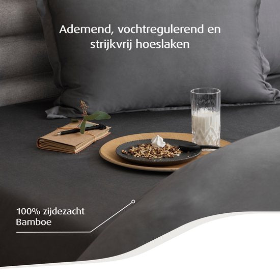 Home by TEMPUR® Topper Fitted Sheet - Anthracite - 180 x 200 x 9 cm - Silky Soft Bamboo - Drap-housse sans repassage - Convient au sèche-linge