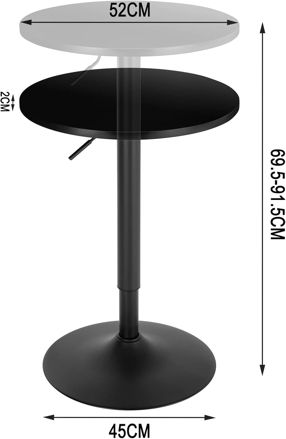 Table haute WOLTU - Table de bar - Réglable de 70 à 91 cm - Noir
