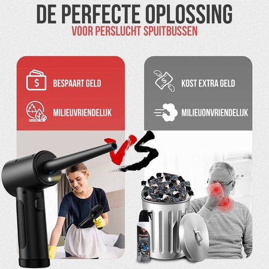 Kit de nettoyage - Strex - Dépoussiéreur à air sans fil - Rechargeable - Air comprimé - LED intégrée - Noir