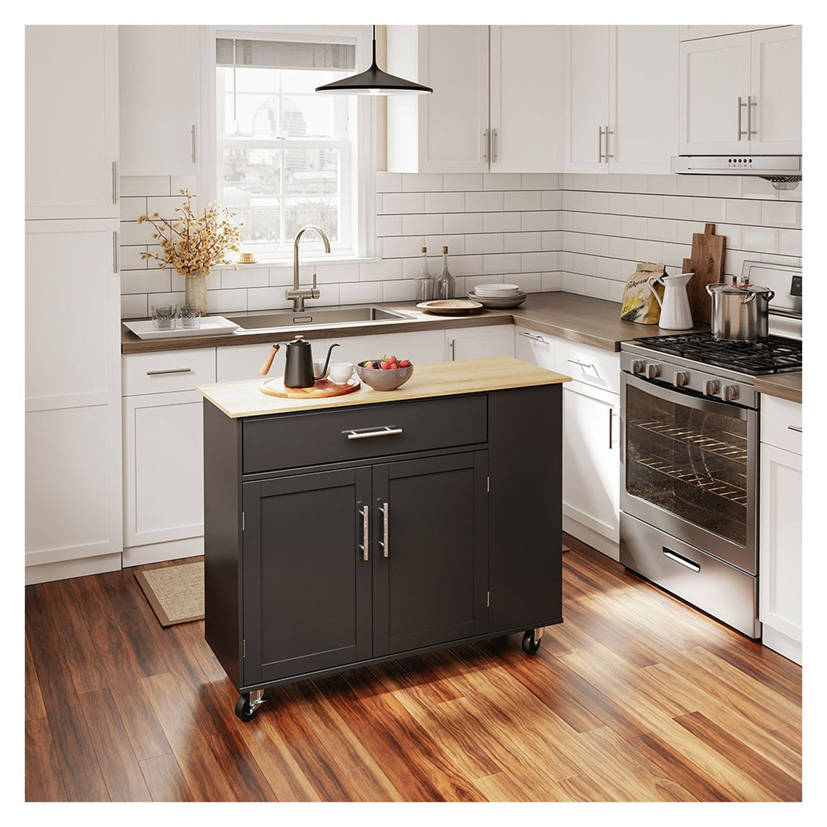 Chariot de cuisine SoBuy 99 x 40 x 84,3 cm - Noir - 2 portes - 1 tiroir - 4 roulettes