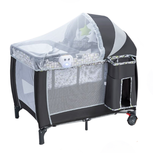 Coast Lit pliant pour bébé avec berceau et parc - jouets et musique inclus - 125 cm x 65 cm x 116 cm - Bleu et noir