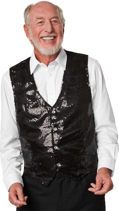 dressforfun - Gilet à paillettes pour homme, noir, taille XL - déguisements, costumes d'Halloween, tenues de fête, tenues de carnaval, vêtements de carnaval, tenues de soirée - 303974