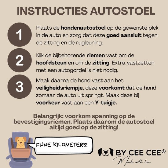Siège auto pour chien By Cee Cee Deluxe - Panier pour chien avec sangle de sécurité - Panier de voiture pour chien - Siège pour chien - Siège auto - Mokka - Taille L - Otto