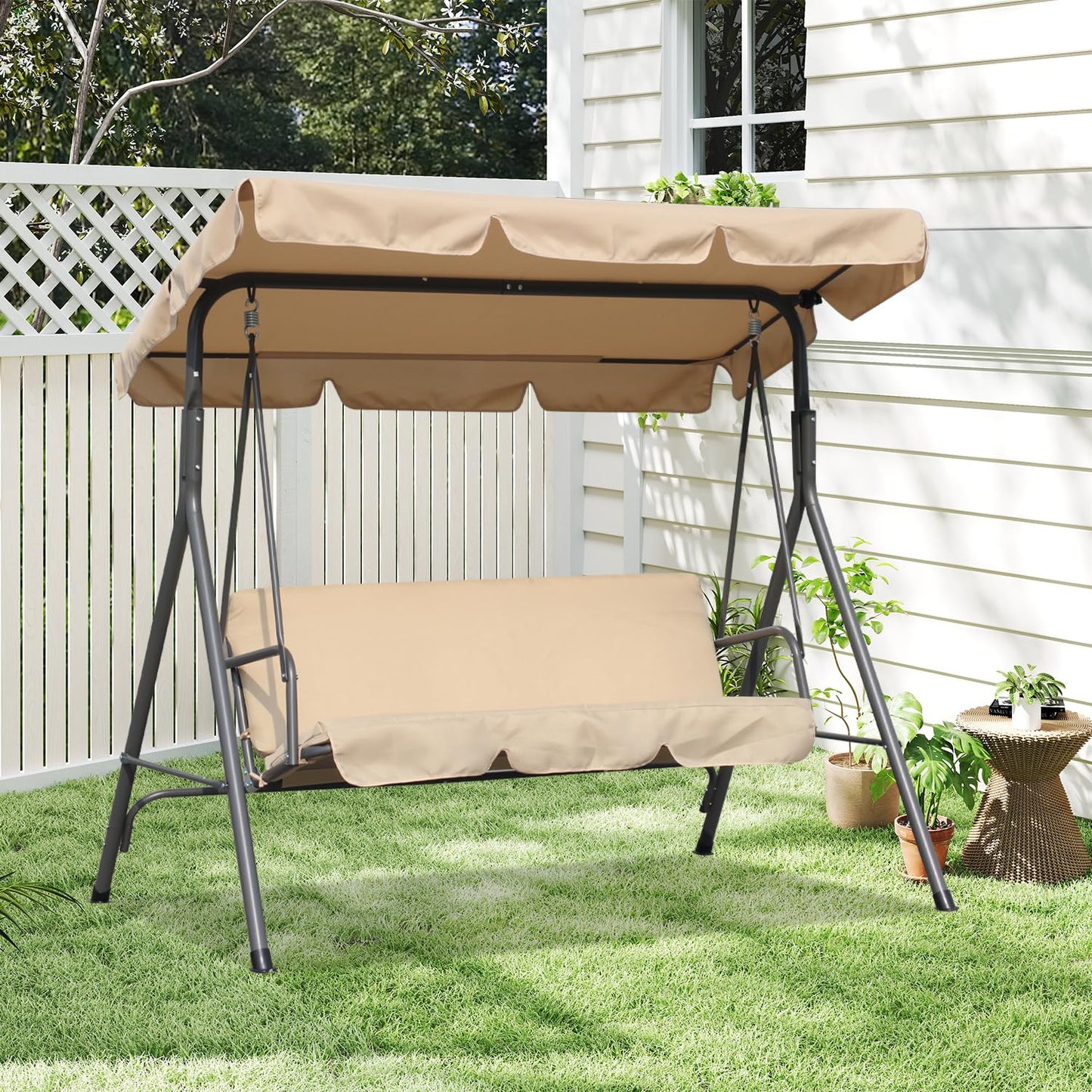 Balançoire de jardin Angel Living Hollywood 3 places avec pare-soleil - beige - env. 170 x 110 x 152 cm