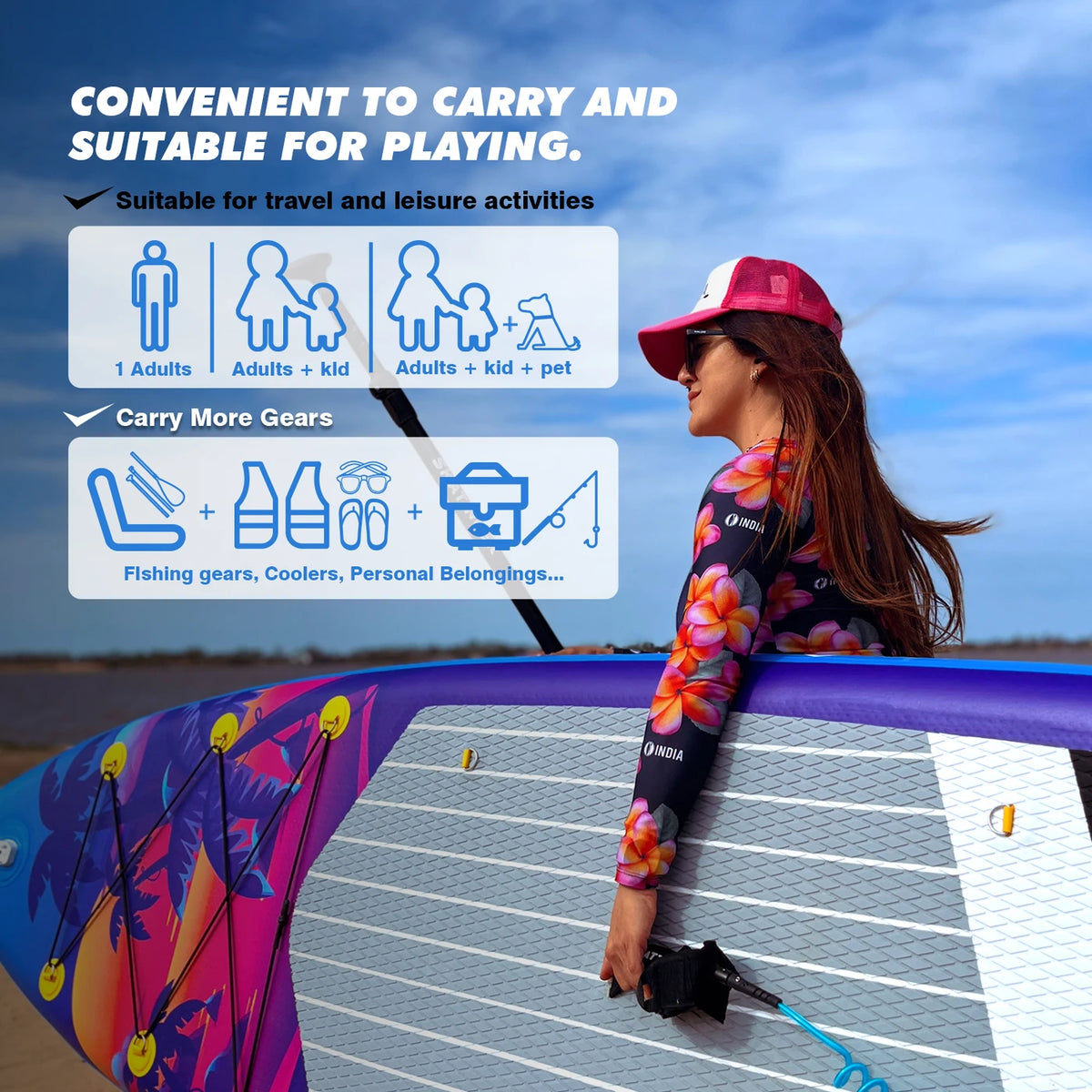 Planche de stand-up paddle SKATINGER Sunset 11 x 33 x 6 pouces - PVC - Double paroi - Jusqu'à 20 PSI