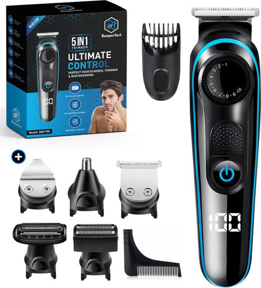 Tondeuse à barbe 5 en 1 pour hommes - 5 accessoires interchangeables - Tondeuse pour le corps et la barbe - Tondeuse pour le corps - Tondeuse pour le nez et les oreilles