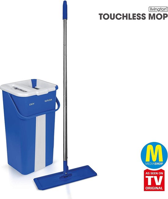 Livington Touchless Mop – système de nettoyage sans s'accroupir – serpillière avec seau pour un nettoyage facile et des mains propres – seau de nettoyage de 2,7 litres