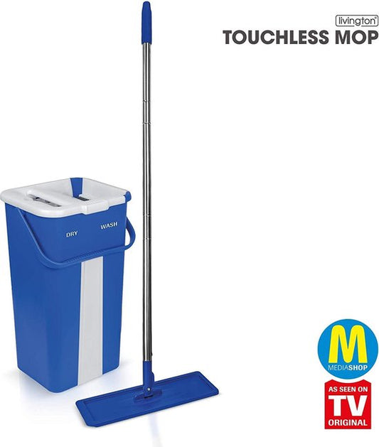 Livington Touchless Mop – système de nettoyage sans s'accroupir – serpillière avec seau pour un nettoyage facile et des mains propres – seau de nettoyage de 2,7 litres