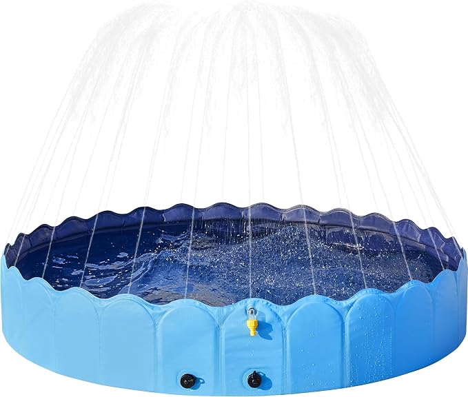 Piscine pliable pour chiens Yaheetech avec pulvérisateur, 160 x 33 cm - Bleu - Baignoire antidérapante pour animaux de compagnie