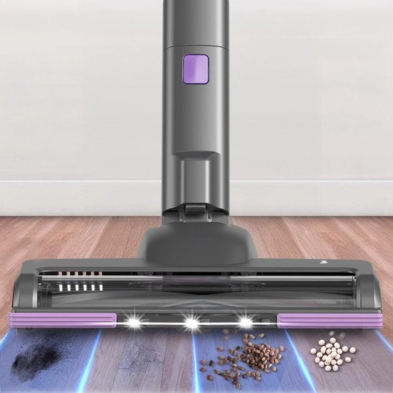 Aspirateur sans fil - Auronic - Sans sac - Sur batterie - Autonome - 350W - Batterie supplémentaire - Gris/Pourpre