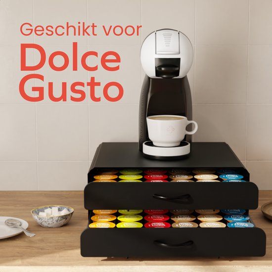 KitchenBrothers Porte-capsules - Porte-tasses à café - avec tiroir - Convient à Dolce Gusto - 72 Capsules - acier inoxydable - Noir