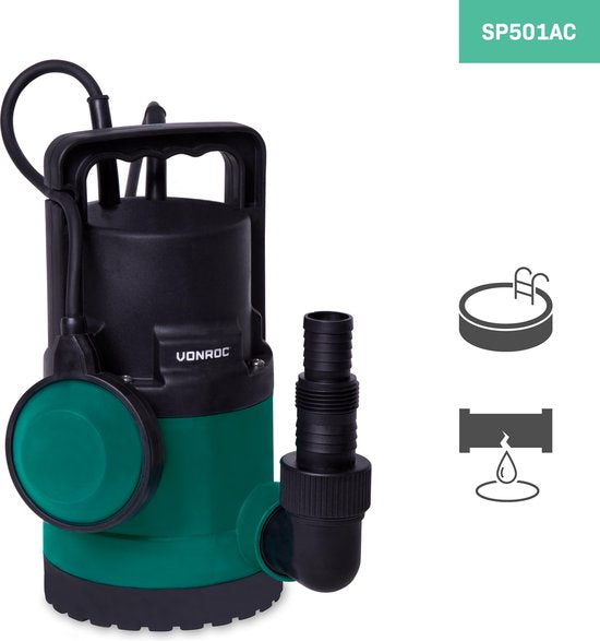 VONROC Pompe submersible/pompe à eau 300W - 6500l/h - Pour eau propre et peu sale - Avec flotteur
