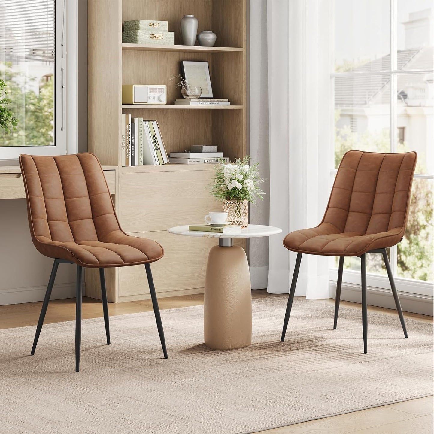 Chaise de salle à manger WOLTU - 46 x 40,5 x 85,5 cm - Simili cuir - Ergonomique - Métal - Marron clair