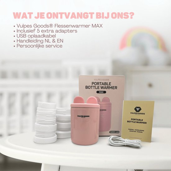 Vulpes Goods® BabyCare - Chauffe-biberon On the Go Pro Max - Chauffe-biberon portable - Chauffe-biberon intelligent - 4 niveaux de température - Sans fil - Rose
