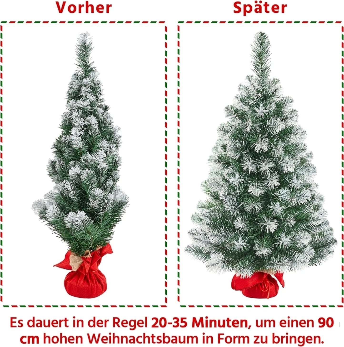 Yaheetech Sapin de Noël de table - Neige - 48 x 48 x 90 cm - 96 branches - Base en béton - Vert