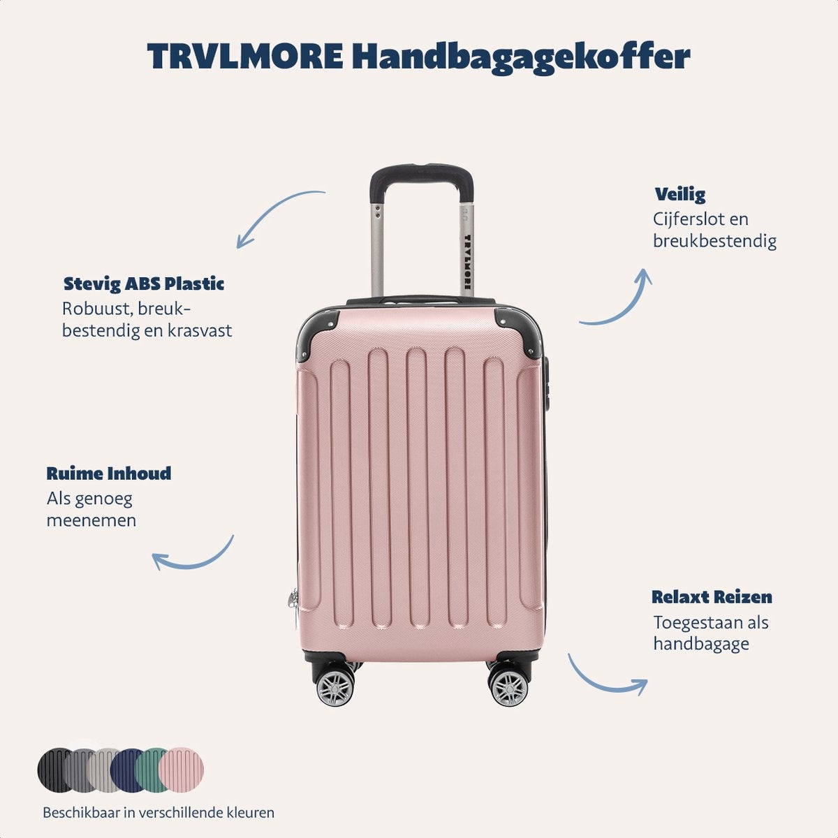 TRVLMORE Bagage à main Valise à roulettes - Serrure numérique - 54x36x20cm - 38L - Or Rose