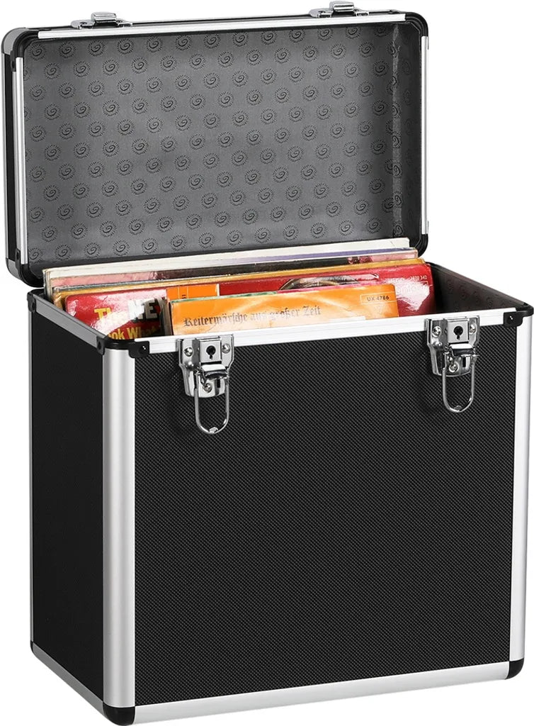 Mallette Yaheetech LP pour 50 disques vinyles - Noire - Mallette à disques verrouillable avec poignée