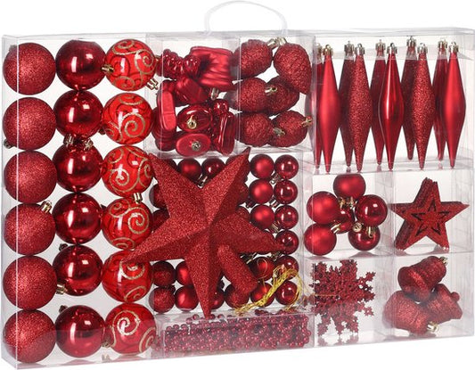 Boules de Noël Deuba - Lot de 102 boules en plastique Ø3-6cm - Rouge brillant mat