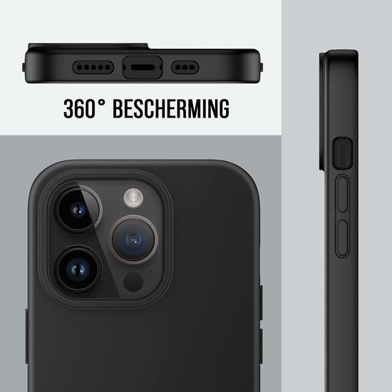 Podec Case Suitable For iPhone 14 pro - Phone Case And Screen Protector - Protective Glass - Black