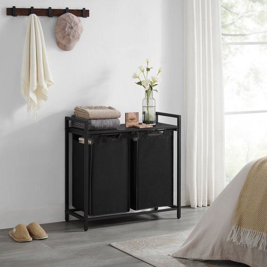 O'DADDY® Panier à linge 2 compartiments - trieur de linge extensible avec étagère - 73 x 33 x 72 cm - métal - gris foncé